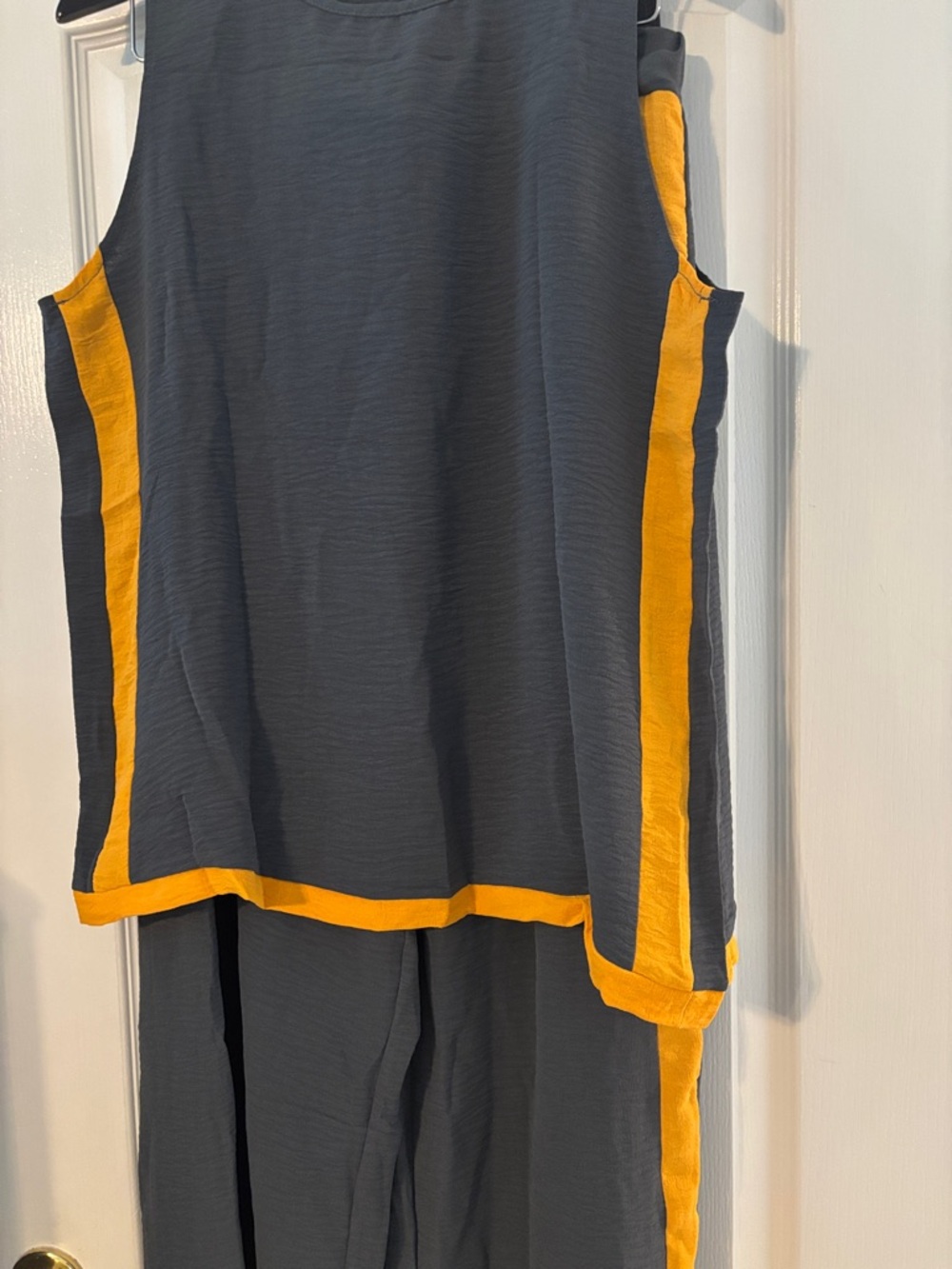 Women's Linen Blend Two Piece Set Sleeveless Color Block Top Wide Leg Pants Set